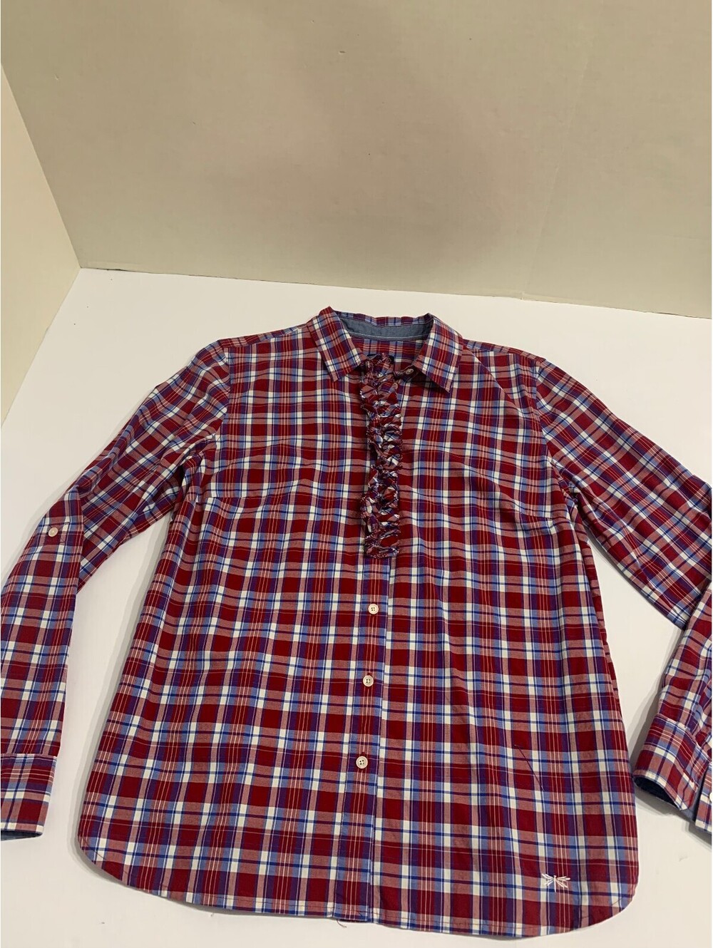 Talbots Women’s Size 10 Plaid Ruffle Front Button Down Shirt